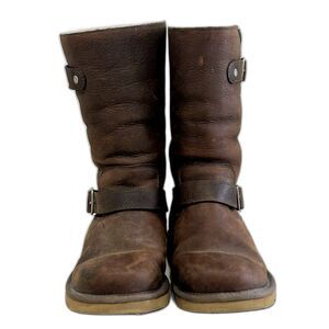 UGG Australia Boots Women's Size 7 Brown Kensington Leather Shearling Boot 5678